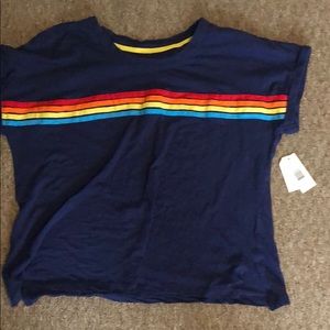 Navy Blue. Rainbow Striped. Crop Top.